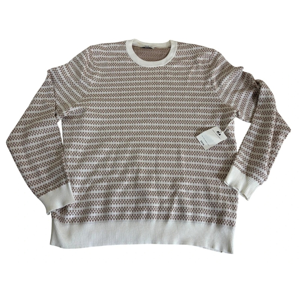 Free Assembly Sweater Womens Large White Brown Oversized Soft Stretchy Crew Neck